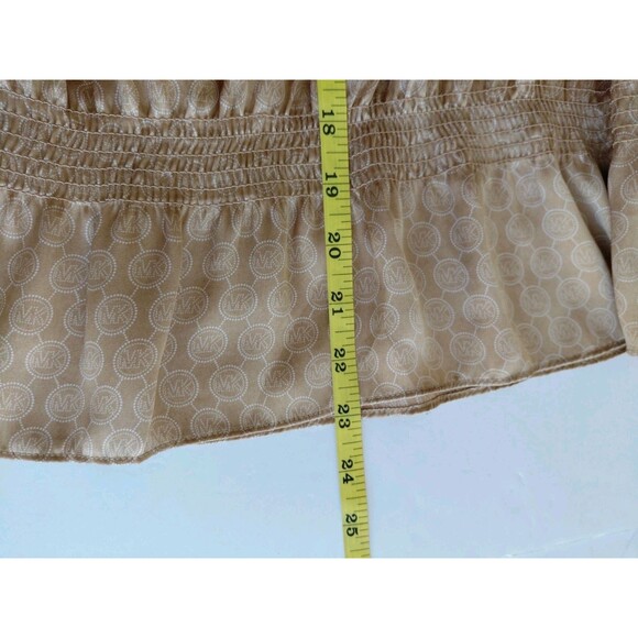 Michael Michael Kors Light Brown Long Puff Sleeve All Over MK Logo Blouse Size 4 - Picture 8 of 10